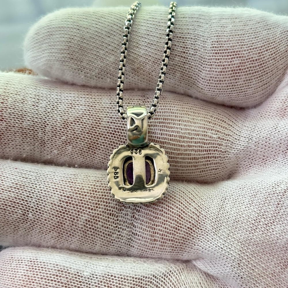 David Yurman 925 & 14k Gold Albion Pendant Necklace with Amethyst 16" - Picture 6 of 10